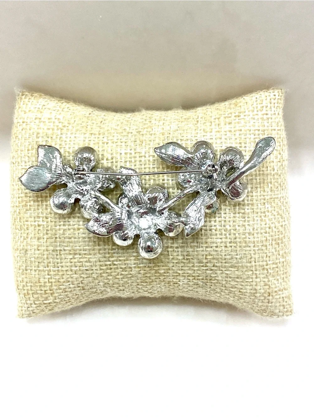 Jaclyn Smith Silver Floral Aurora Crystal Leaf Brooch